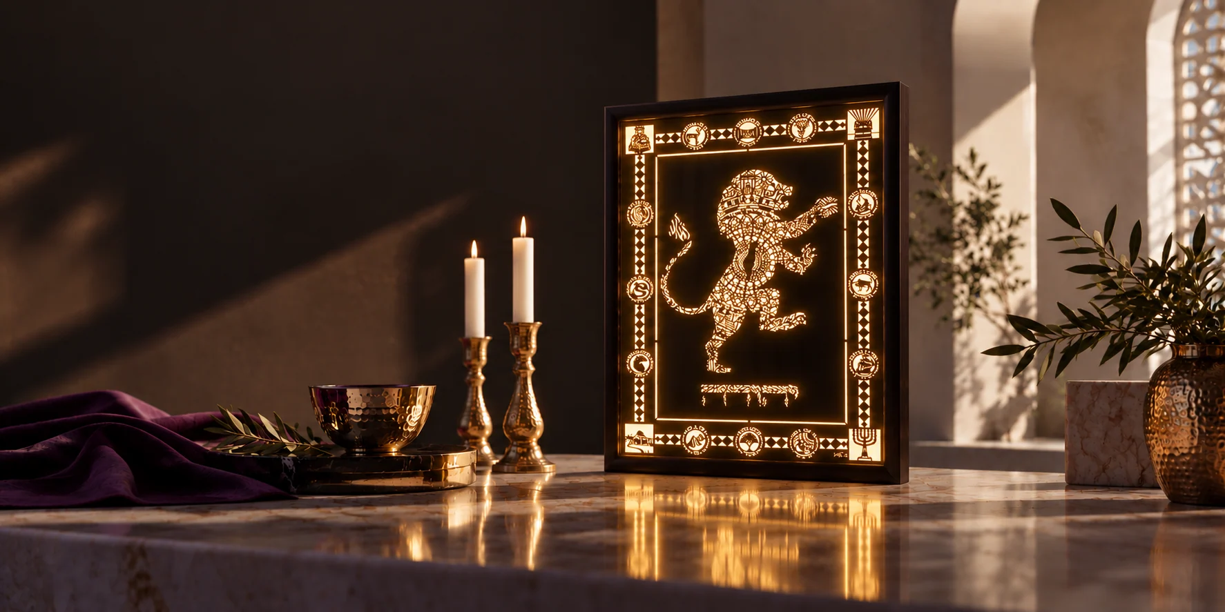 Golden Lion illuminated art